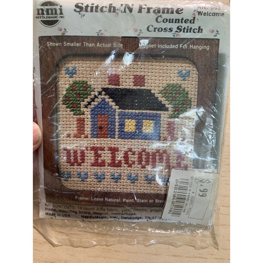 Vintage NMI Stitch 'N Frame Cross Stitch Welcome #5901 New